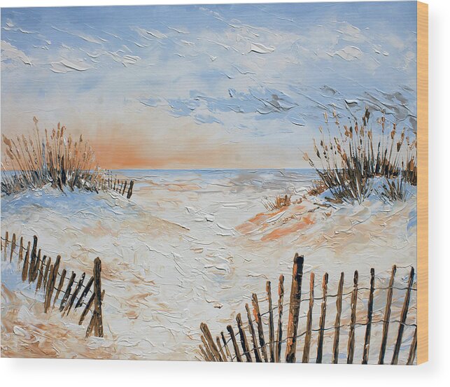 Beach Wood Print featuring the painting Sand Fences by William Love