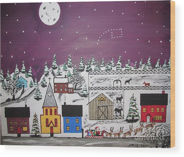 Snow Wood Print featuring the painting Santa Under the Little Dipper by Jeffrey Koss