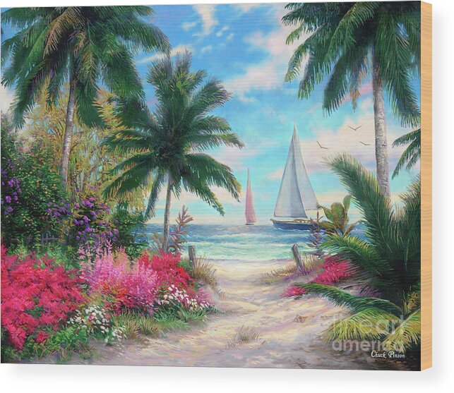 Tropical Wood Print featuring the painting Sea Breeze Trail by Chuck Pinson