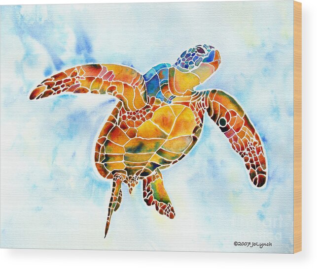 Sea Turtle Wood Print featuring the painting Sea Turtle Gentle Giant by Jo Lynch