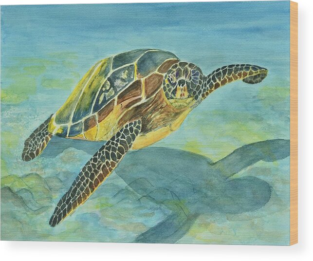 Linda Brody Wood Print featuring the painting Sea Turtle by Linda Brody