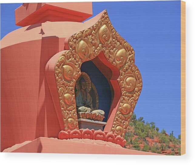 Buddhism Wood Print featuring the photograph Sedona # 22 - Amitabha Stupa and Peace Park by Allen Beatty