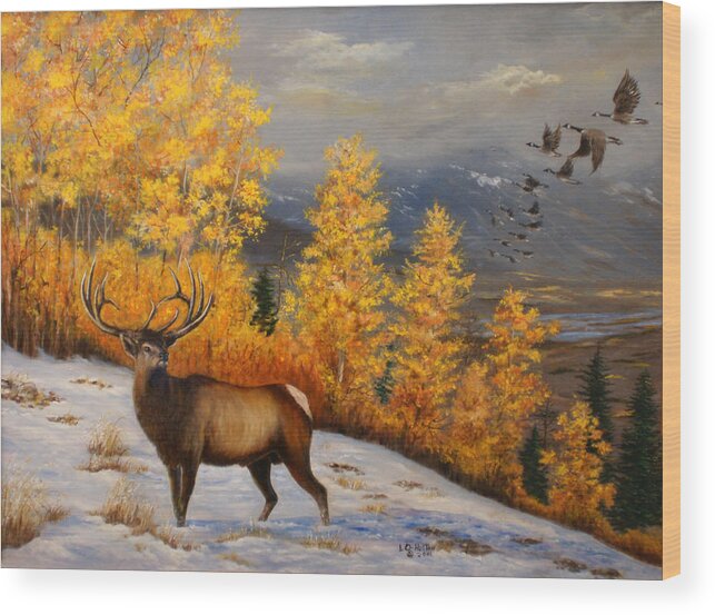 Wildlife Wood Print featuring the painting Selkirk Elk by Lucille Owen-Huston