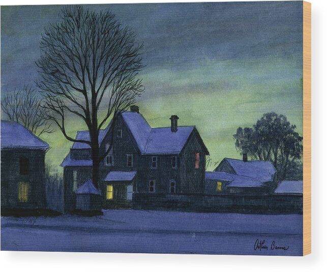 Winter Scene Wood Print featuring the painting Settling In For the Night by Arthur Barnes