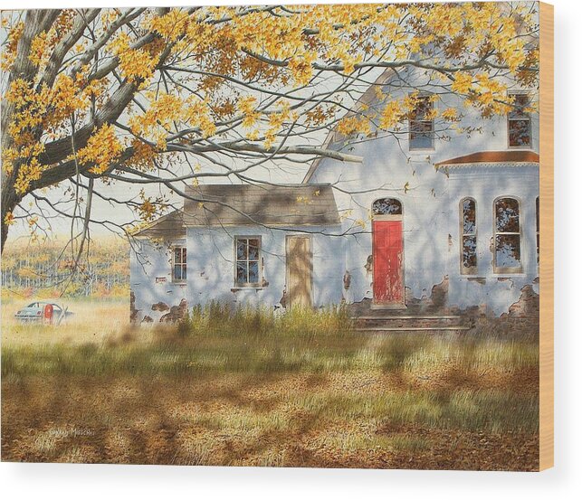 Scenic Wood Print featuring the painting Shadows in Autumn by Conrad Mieschke