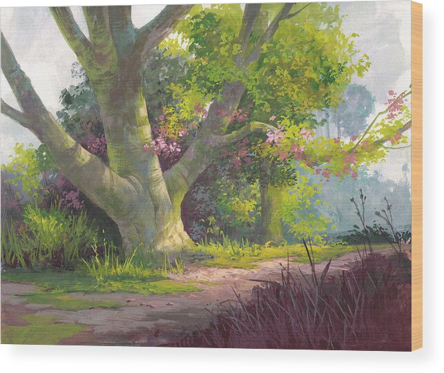 Michael Humphries Wood Print featuring the painting Shady Oasis by Michael Humphries