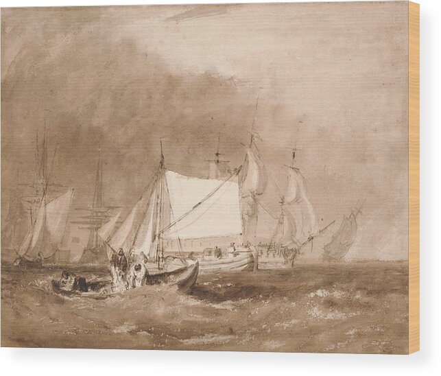 19th Century Art Wood Print featuring the painting Shipping Scene with Fishermen by Joseph Mallord William Turner