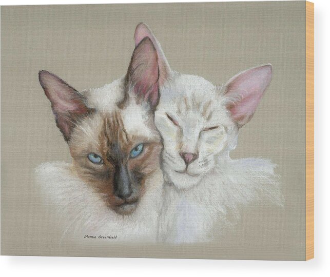 Portraits Wood Print featuring the drawing Siamese if you please by Mamie Greenfield