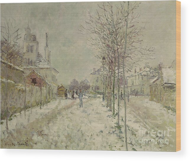 Snow Effect Wood Print featuring the painting Snow Effect by Monet by Claude Monet