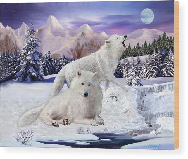 White Wolves Wood Print featuring the digital art Snow Wolves of the Wild by Glenn Holbrook
