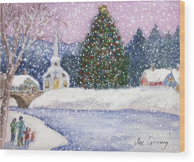 Greeting Card Wood Print featuring the painting Snowy Christmas Day by Sue Carmony