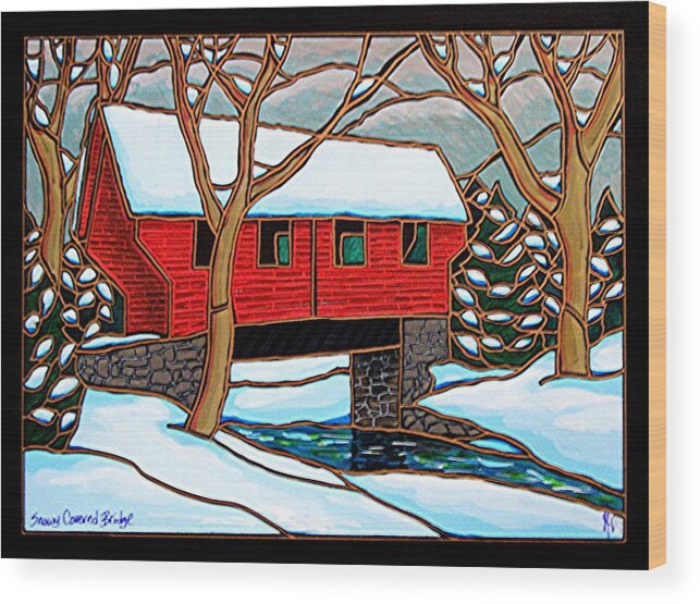 Covered Bridge Wood Print featuring the painting Snowy Covered Bridge by Jim Harris