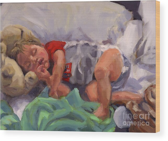 Grandchild Wood Print featuring the painting Snug As A Bug by Nancy Parsons