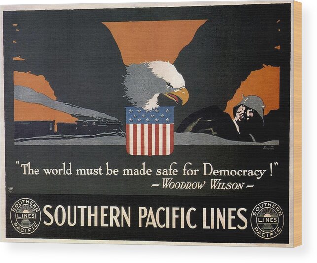 Pacific Lines Wood Print featuring the mixed media Southern Pacific Lines - Propaganda Poster - Retro travel Poster - Vintage Poster by Studio Grafiikka