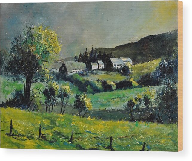 Landscape Wood Print featuring the painting Spring in Voneche by Pol Ledent