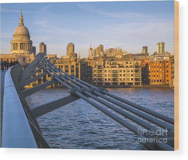 Philip Preston Wood Print featuring the photograph St Pauls Cathedral And Millenium Bridge by Philip Preston