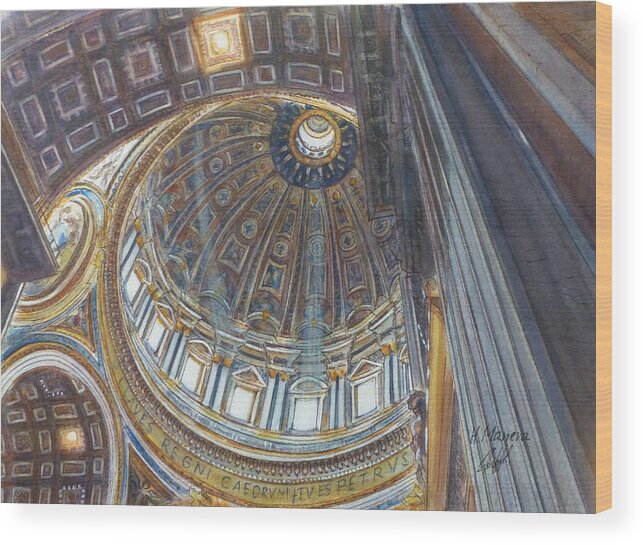 Christianity Wood Print featuring the painting St Peters Basilica by Henrieta Maneva
