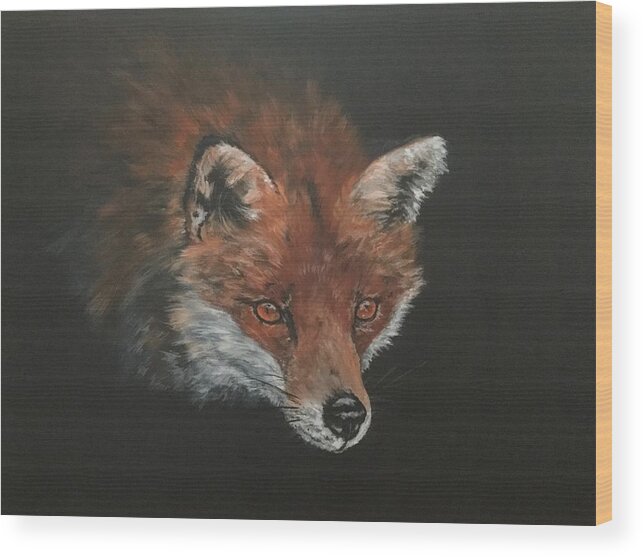 Fox Wood Print featuring the painting Red Fox in Stalking Mode by Jean Walker