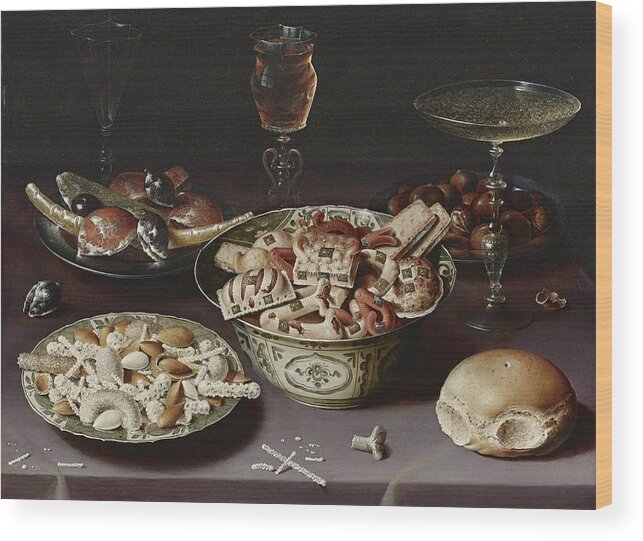 Osias Beert Wood Print featuring the painting Still Life of Porcelain Vessels Containing Sweets by Osias Beert