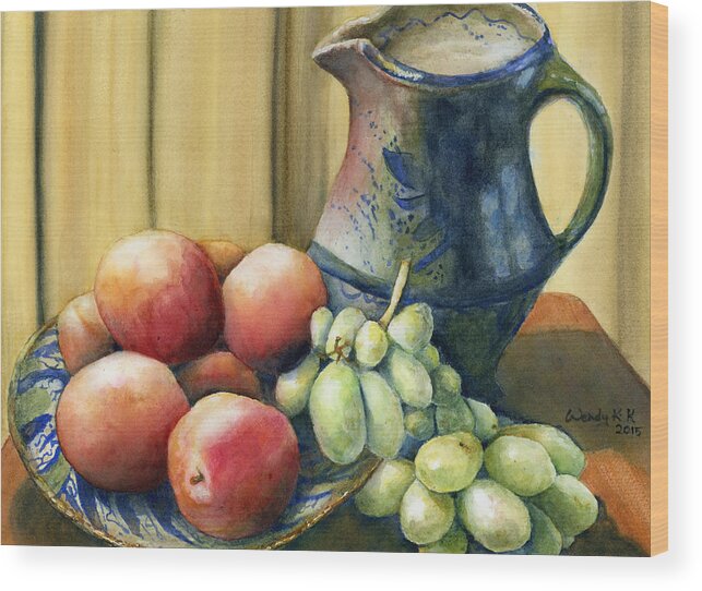 Still Life Wood Print featuring the painting Still life with Fruit by Wendy Keeney-Kennicutt