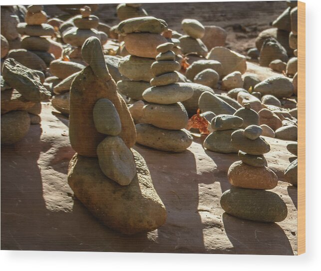 Stones Wood Print featuring the photograph Stone Cairns 7791-101717-1cr by Tam Ryan