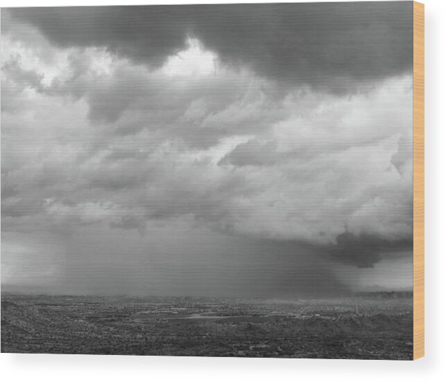 Rain Wood Print featuring the photograph Stormy Phoenix Black and White by Laurel Powell