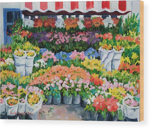 Street Flower Stand Wood Print featuring the painting Street Flower Stand by Ingrid Dohm