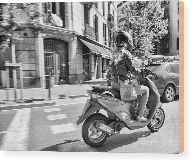 Barcelona Wood Print featuring the photograph Street Photo Motorbike Barcelona by Chuck Kuhn