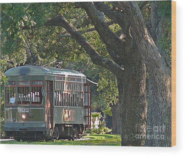 New Orleans Wood Print featuring the photograph Streetcar Under the Oak Trees by Jeanne Woods