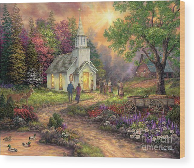 Church Art Wood Print featuring the painting Strength Along the Journey by Chuck Pinson