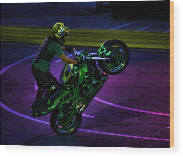 Motorcycle Wood Print featuring the photograph Stunting 2 by Lawrence Christopher