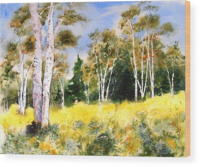 Maine Wood Print featuring the painting Summer Birches by Diane Kirk
