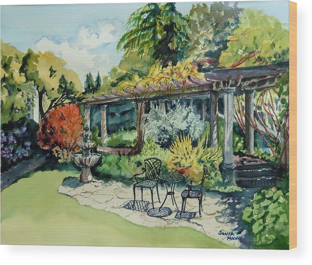Green Wood Print featuring the painting Summer Gardens by Sonia Mocnik