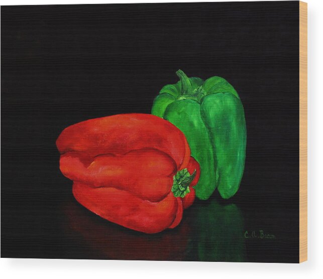 Peppers Wood Print featuring the painting Summer Peppers by Charlotte Bacon