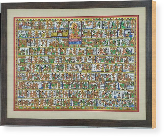 Phad Wood Print featuring the painting Sunder Kand- Ramayana Phad by Pradip Mukherjee