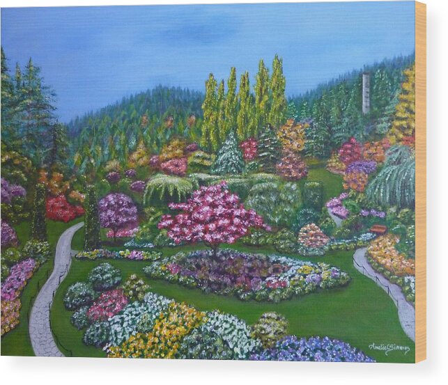 Sunken Garden Wood Print featuring the painting Sunken Garden by Amelie Simmons