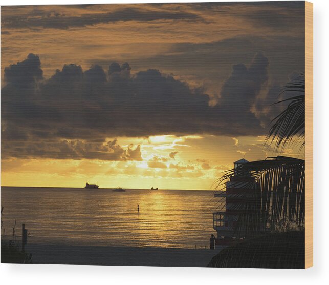 Sunrise Wood Print featuring the photograph Sunrise Miami Beach by Dart Humeston