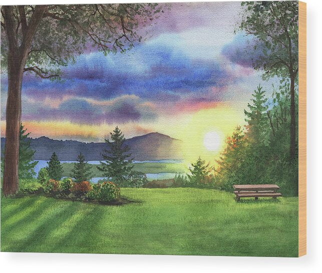 Columbia River Wood Print featuring the painting Sunset At Columbia River State Of Washington by Irina Sztukowski