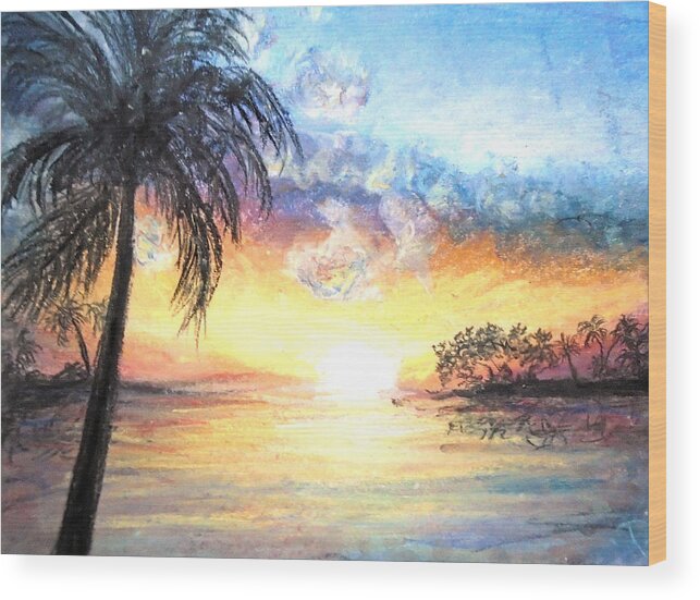 Palm Wood Print featuring the pastel Sunset Exotics by Jen Shearer