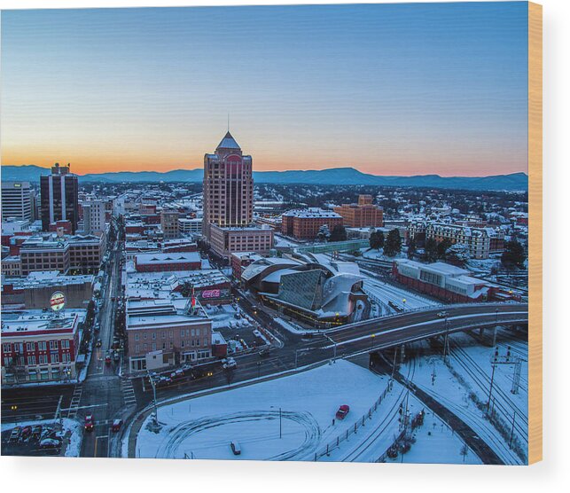 Roanoke Wood Print featuring the photograph Sunset in Roanoke by Star City SkyCams