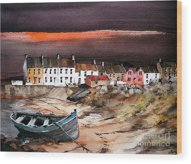  Wood Print featuring the painting Sunset on Barna, Galway by Val Byrne
