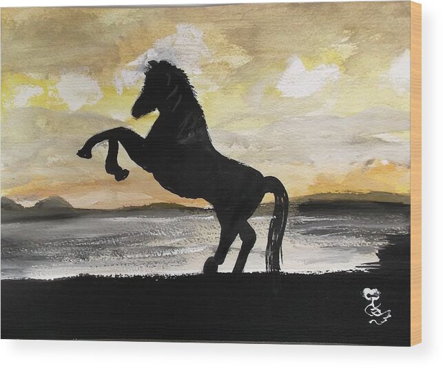 Horse Wood Print featuring the painting Sunset Stallion by Carole Robins