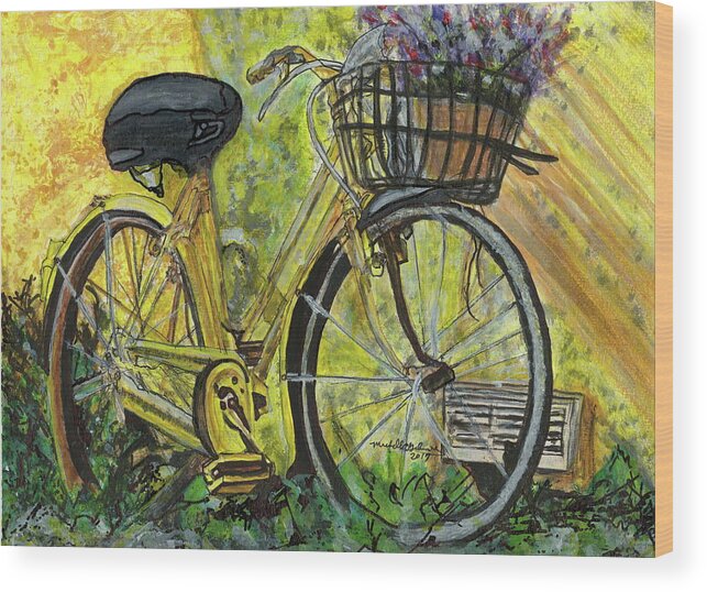 Watercolor Wood Print featuring the painting Sunshine Bike by Michelle Gilmore