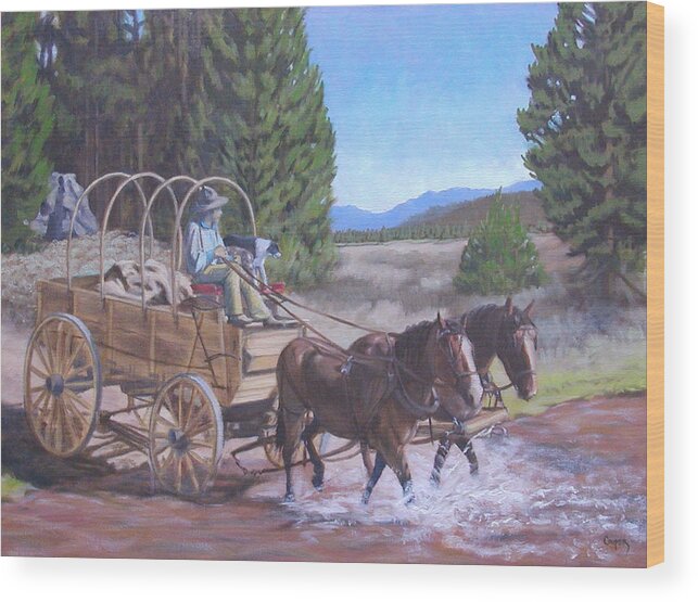 Oil. Painting Wood Print featuring the painting Supply Wagon by Todd Cooper
