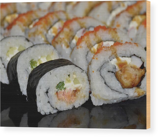 Sushi Wood Print featuring the photograph Sushi Rolls From Home by Carolyn Marshall