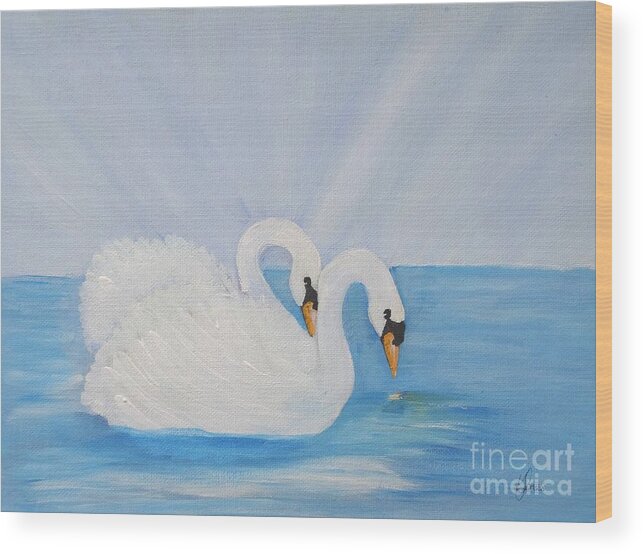 Swans Wood Print featuring the painting Swans on Open Water by Karen Jane Jones