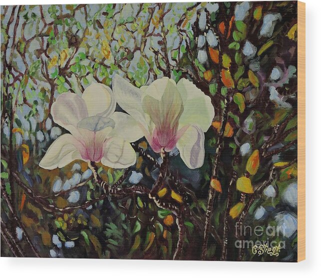 Flowers Wood Print featuring the painting Sweet Magnolias by Caroline Street