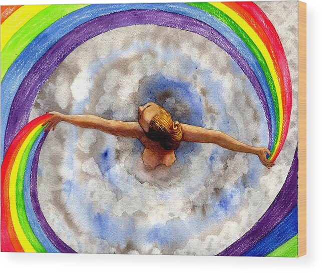 Rainbow Wood Print featuring the painting Swirl by Catherine G McElroy