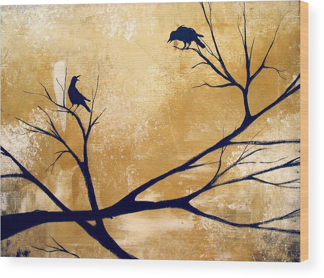 Folk Art Wood Print featuring the painting Talking A Lot Of Crow by Debbie Criswell