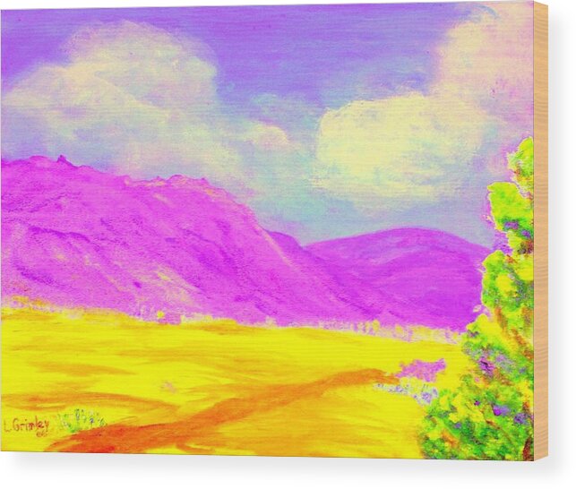 Mountains Wood Print featuring the painting Technicolor Desert by Lessandra Grimley
